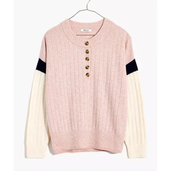 NWT Madewell Striped Bowden Henley Sweater in Coziest Yarn size XS - Picture 1 of 5